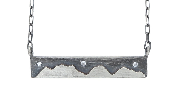 Sterling Silver & Diamond Mountain Bar Necklace